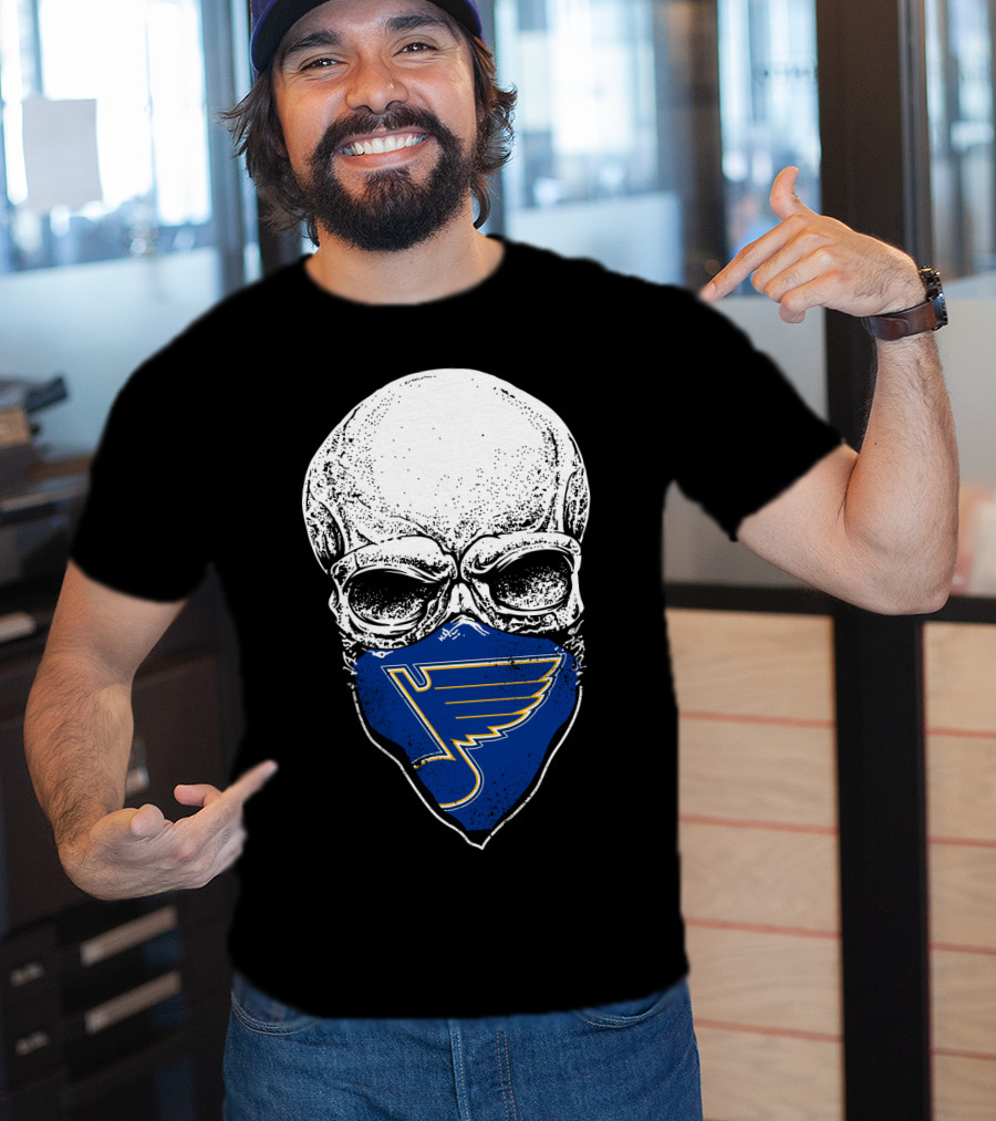 St. Louis Blues Skull Bandana With Iconic Winged Note T-Shirt