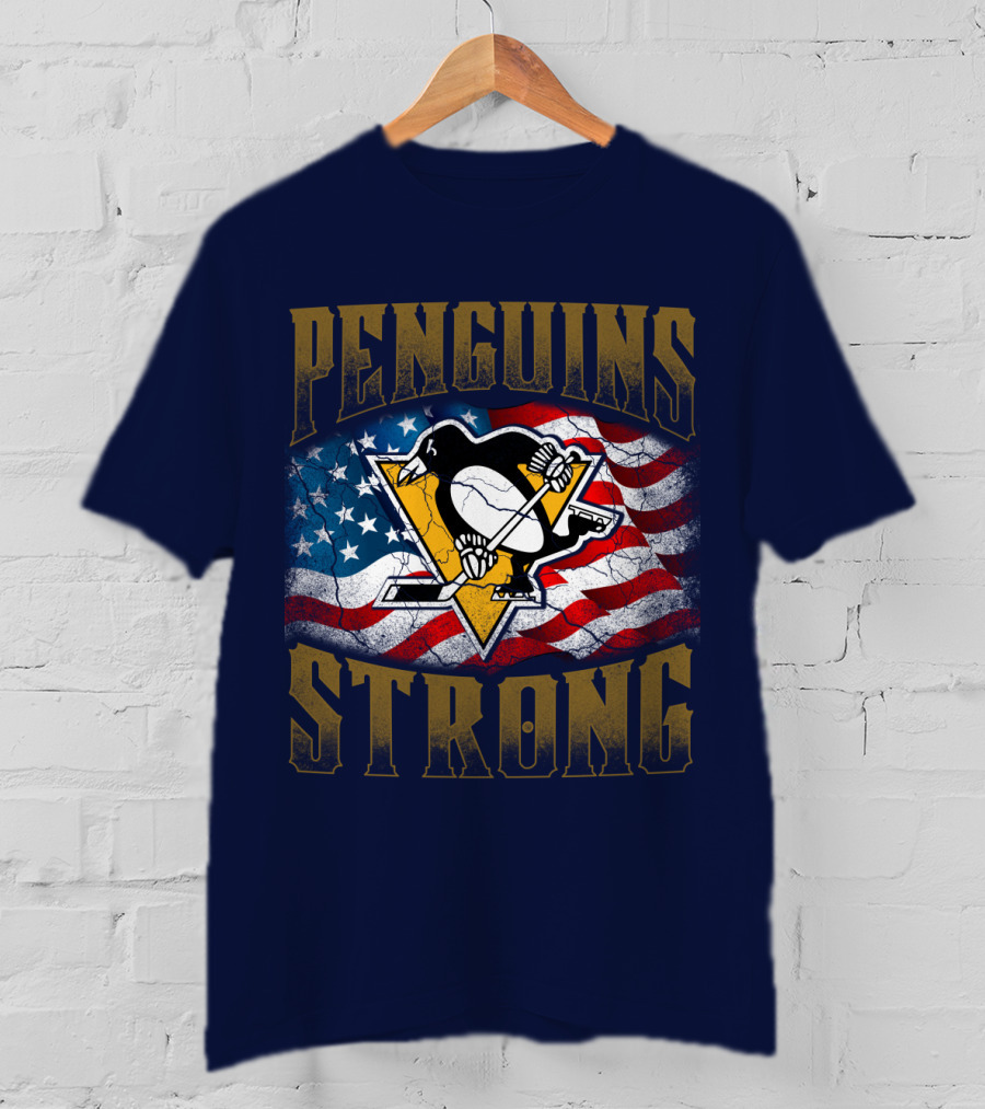 Penguins Strong American Flag Hockey T-Shirt