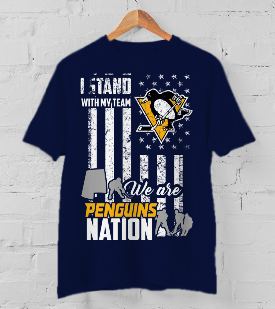 I Stand With My Team We Are Penguins Nation Stars Stripes Hockey Players T-Shirt