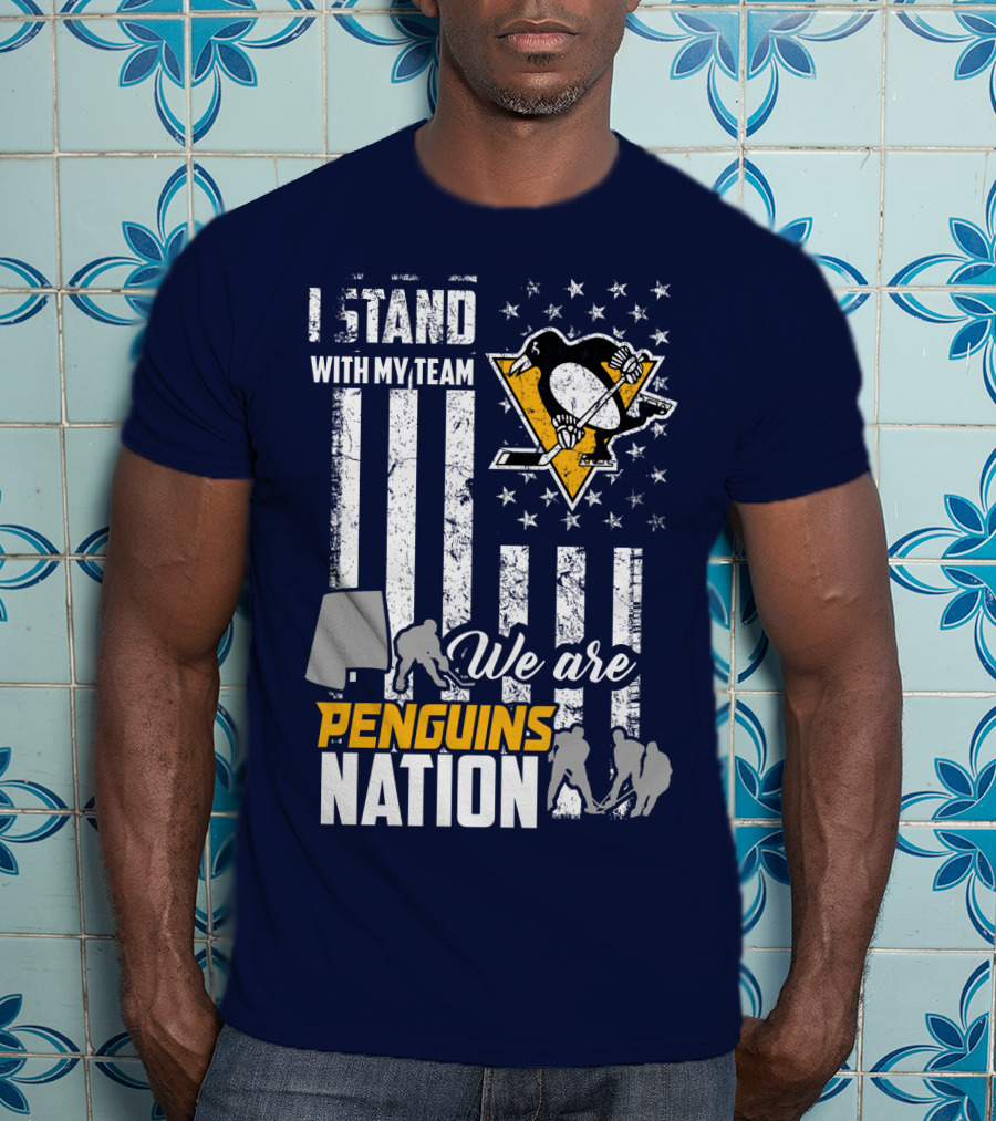 I Stand With My Team We Are Penguins Nation Stars Stripes Hockey Players T-Shirt