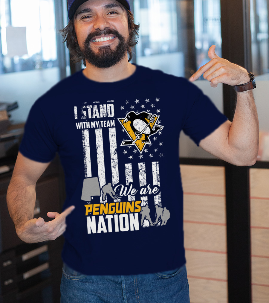 I Stand With My Team We Are Penguins Nation Stars Stripes Hockey Players T-Shirt