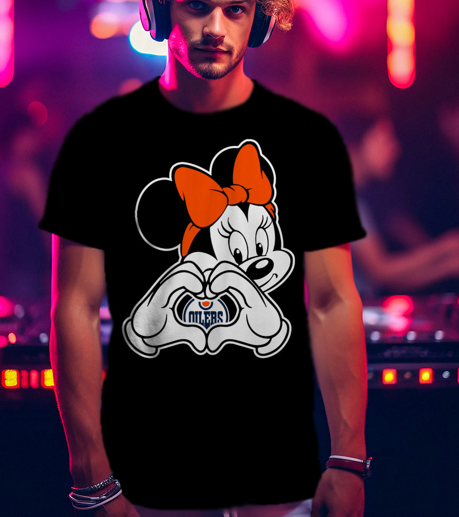 Edmonton Oilers Minnie Mouse Heart Hands T-Shirt