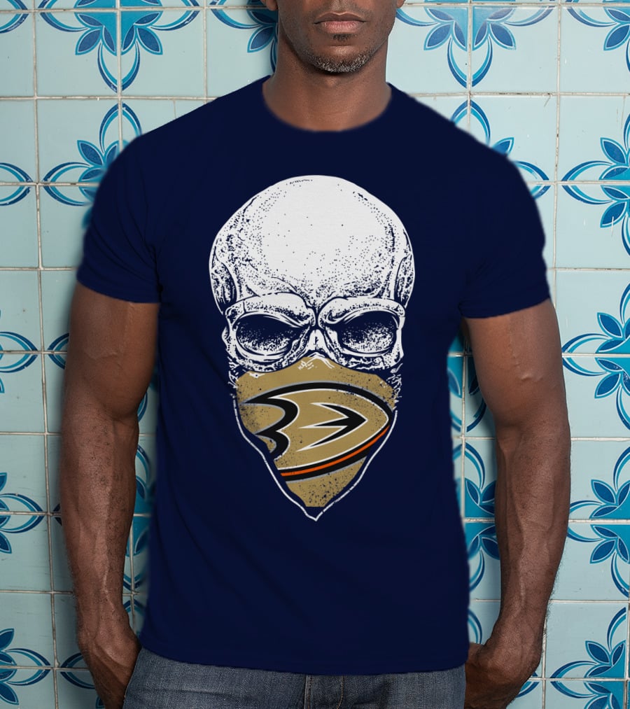 Anaheim Ducks Skull With Team Logo Mask T-Shirt