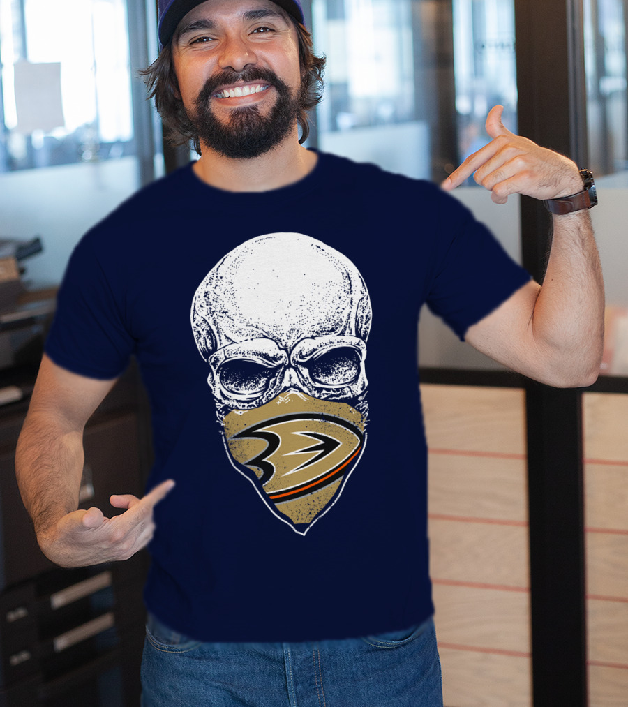 Anaheim Ducks Skull With Team Logo Mask T-Shirt