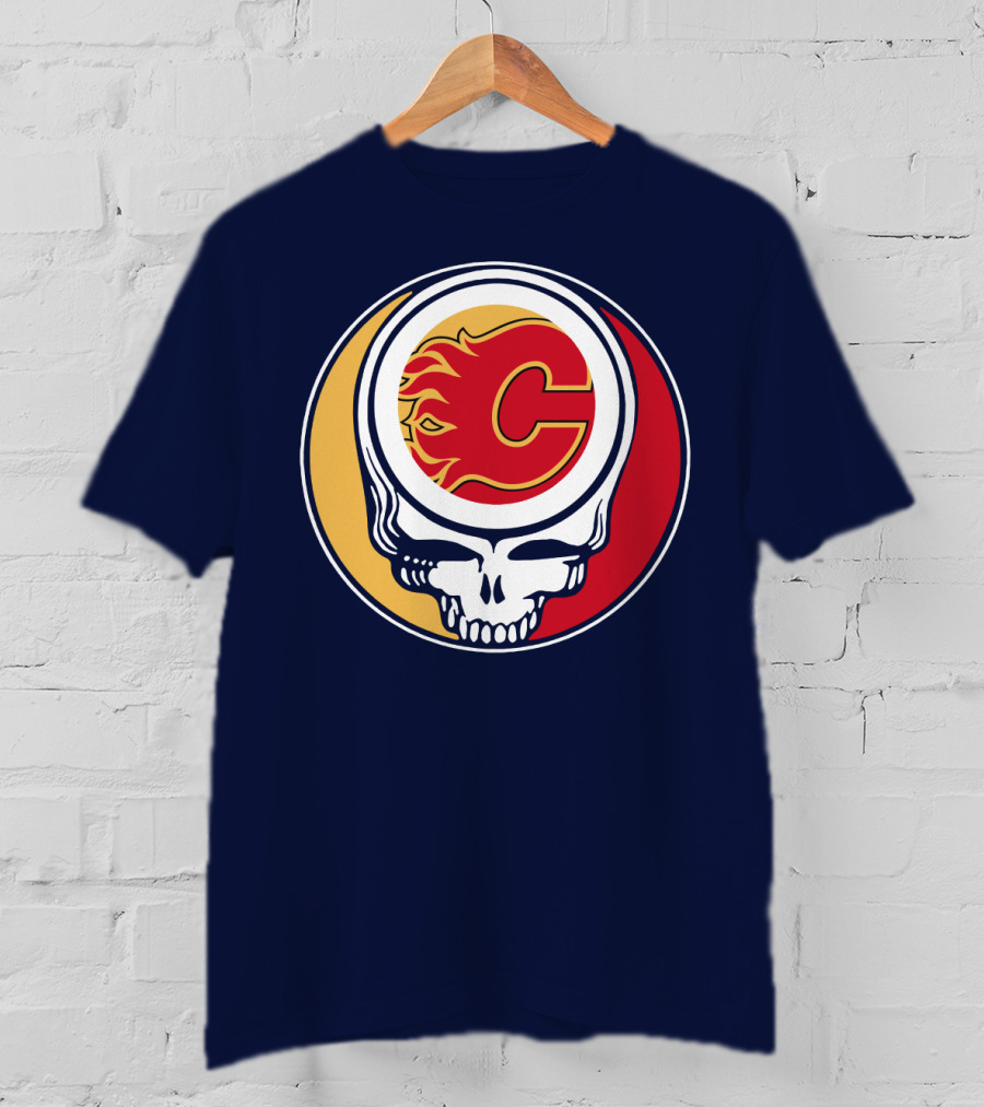 Calgary Flames Grateful Dead Skull Logo Fan Merchandise T-Shirt