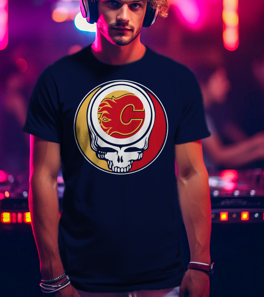 Calgary Flames Grateful Dead Skull Logo Fan Merchandise T-Shirt