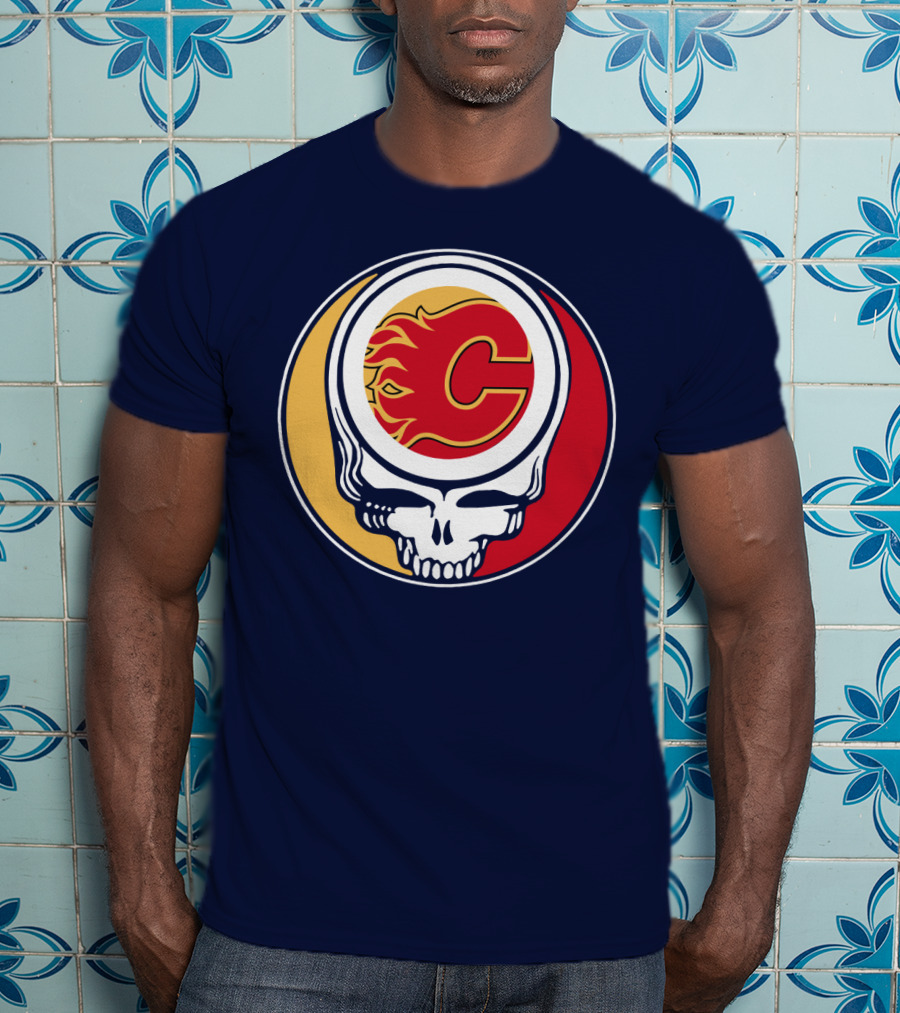 Calgary Flames Grateful Dead Skull Logo Fan Merchandise T-Shirt