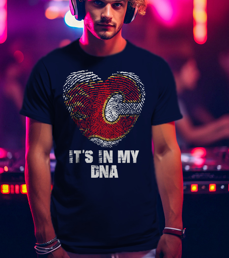 Calgary Flames Heart It's In My Dna Fingerprint T-Shirt