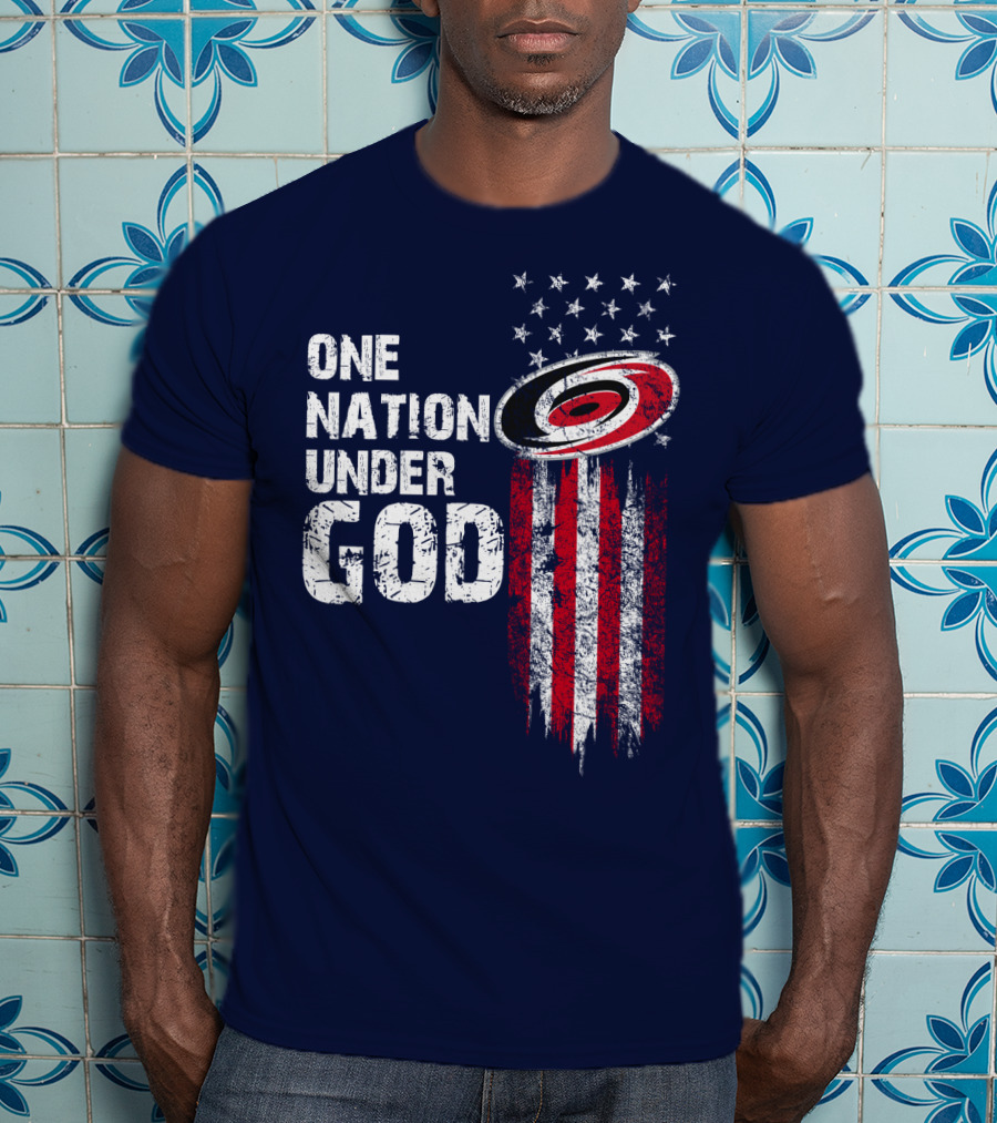 One Nation Under God Carolina Hurricanes Flag Stars T-Shirt