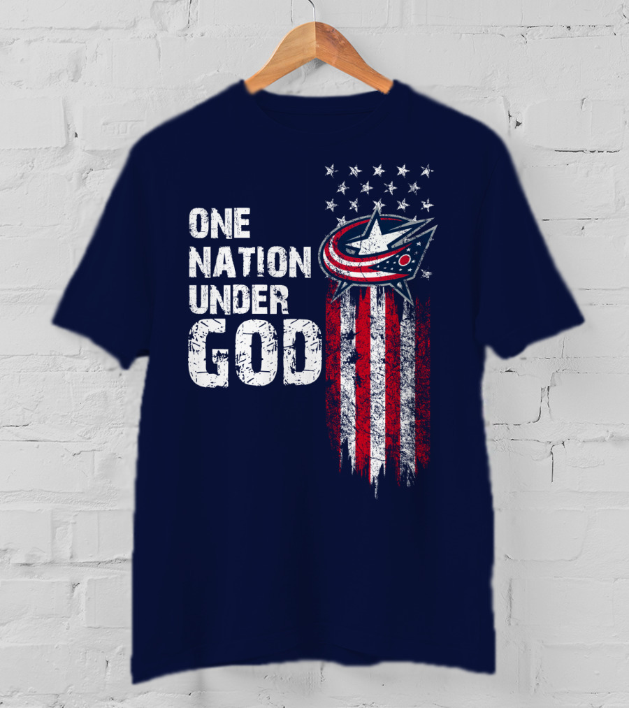 One Nation Under God Columbus Blue Jackets Flag Stars And Stripes T-Shirt