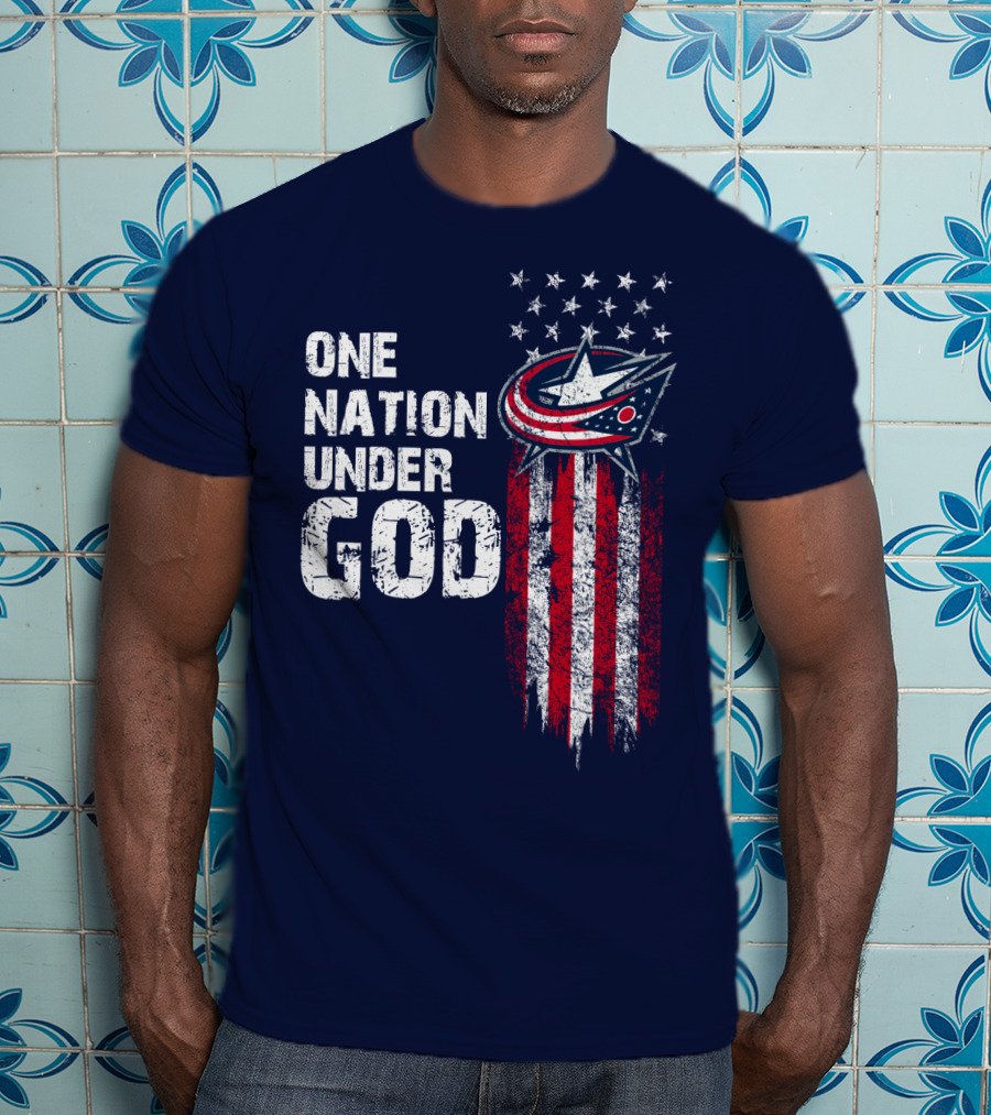 One Nation Under God Columbus Blue Jackets Flag Stars And Stripes T-Shirt