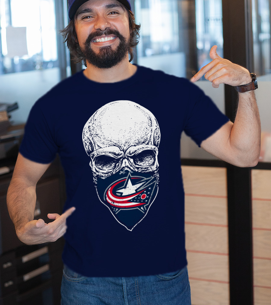 Columbus Blue Jackets Skull Bandana T-Shirt