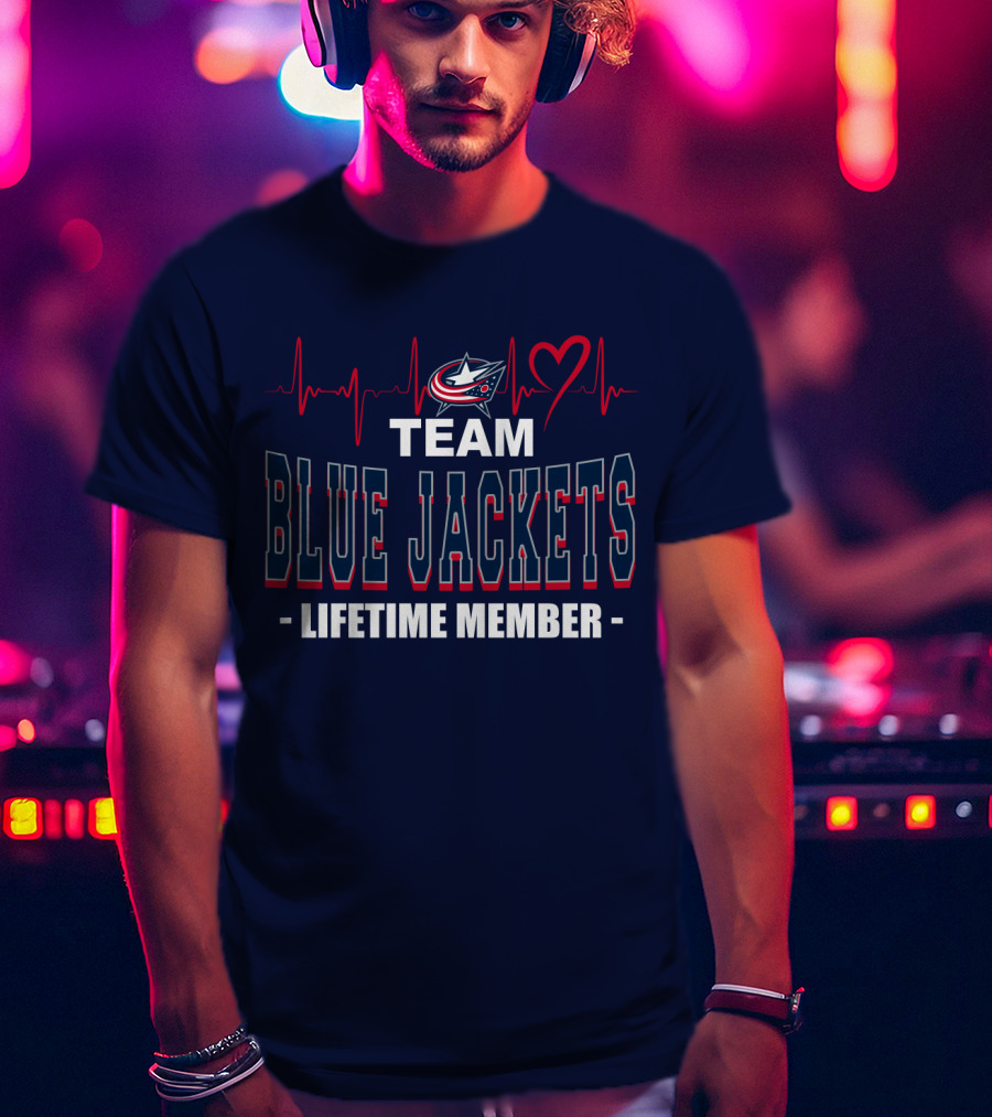 Team Blue Jackets Lifetime Member Heartbeat T-Shirt