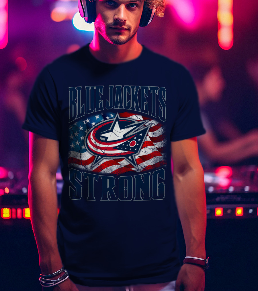 Blue Jackets Strong American Flag T-Shirt