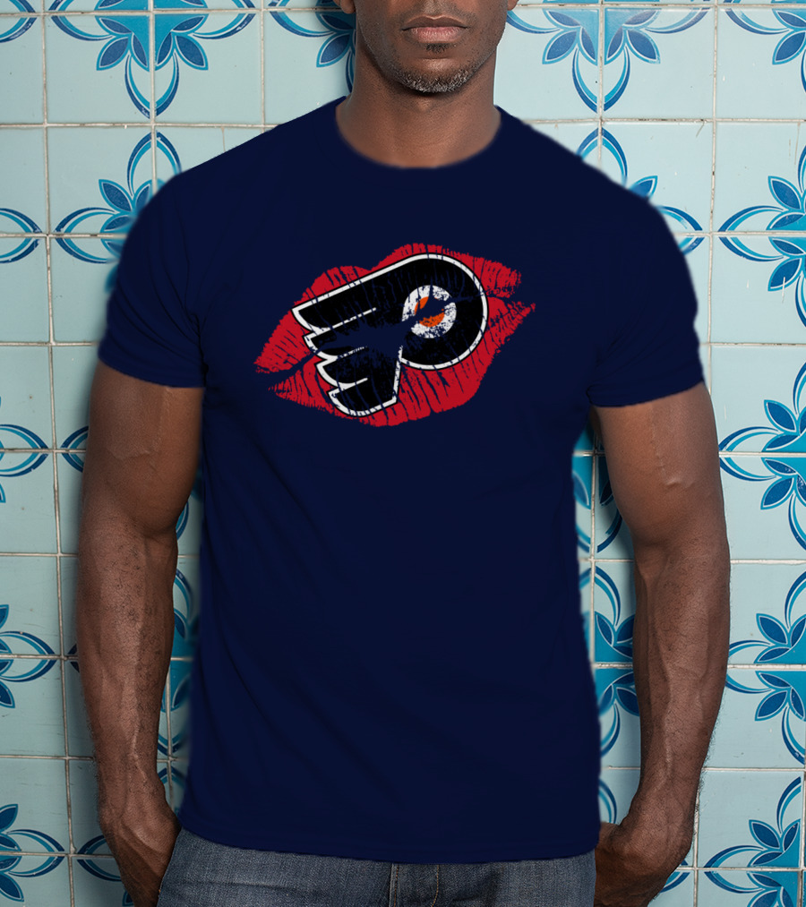 Philadelphia Flyers Logo With Red Lips T-Shirt