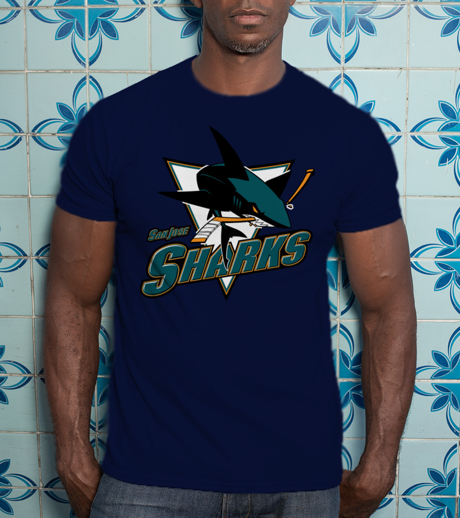 San Jose Sharks Hockey Team Logo With Shark And Hockey Stick T-Shirt