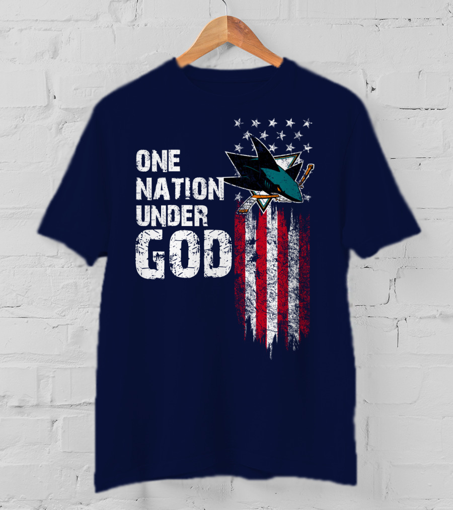 One Nation Under God San Jose Sharks American Flag Stars T-Shirt