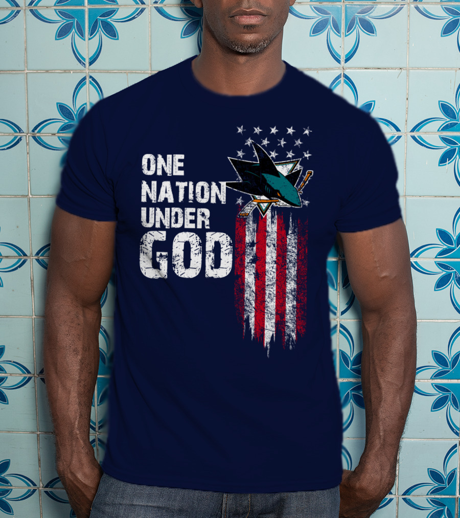 One Nation Under God San Jose Sharks American Flag Stars T-Shirt