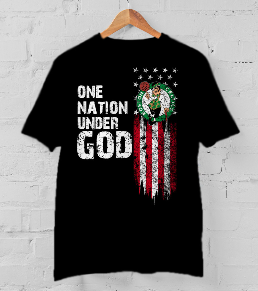 One Nation Under God Boston Celtics Stars Stripes Basketball T-Shirt