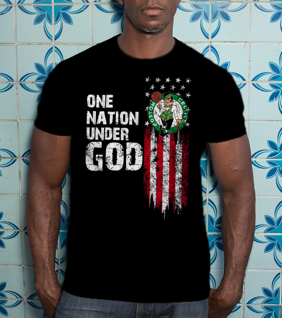 One Nation Under God Boston Celtics Stars Stripes Basketball T-Shirt