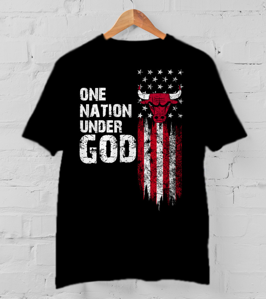 One Nation Under God Chicago Bulls American Flag Stars Stripes T-Shirt
