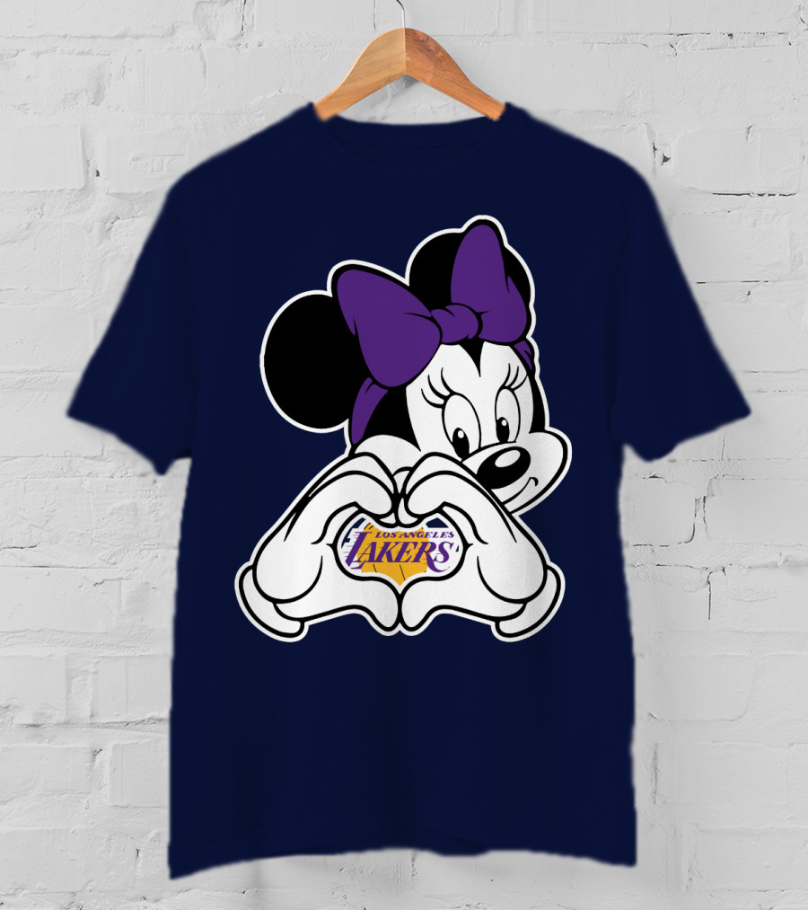 Minnie Mouse Heart Hands Los Angeles Lakers Purple Bow T-Shirt