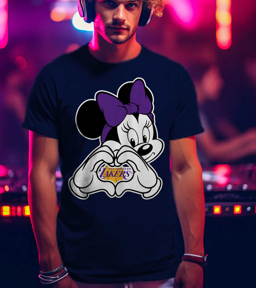 Minnie Mouse Heart Hands Los Angeles Lakers Purple Bow T-Shirt