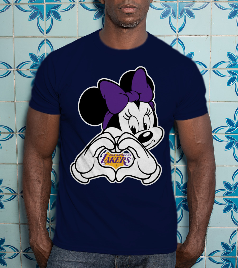 Minnie Mouse Heart Hands Los Angeles Lakers Purple Bow T-Shirt