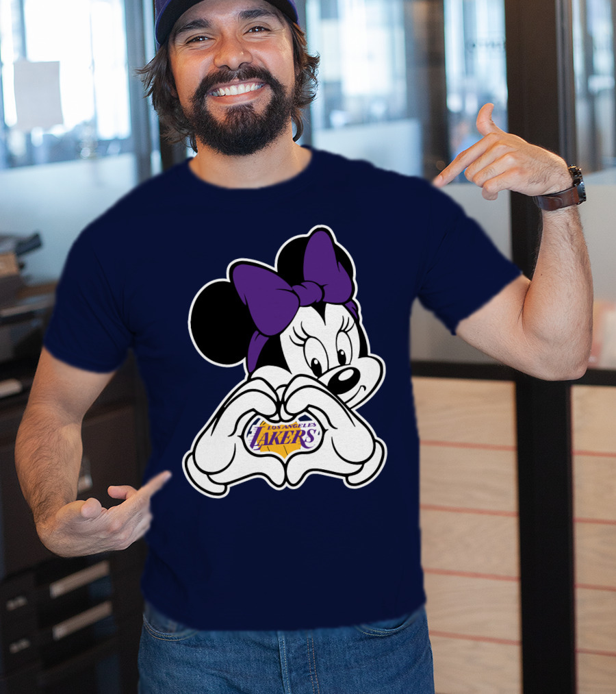 Minnie Mouse Heart Hands Los Angeles Lakers Purple Bow T-Shirt