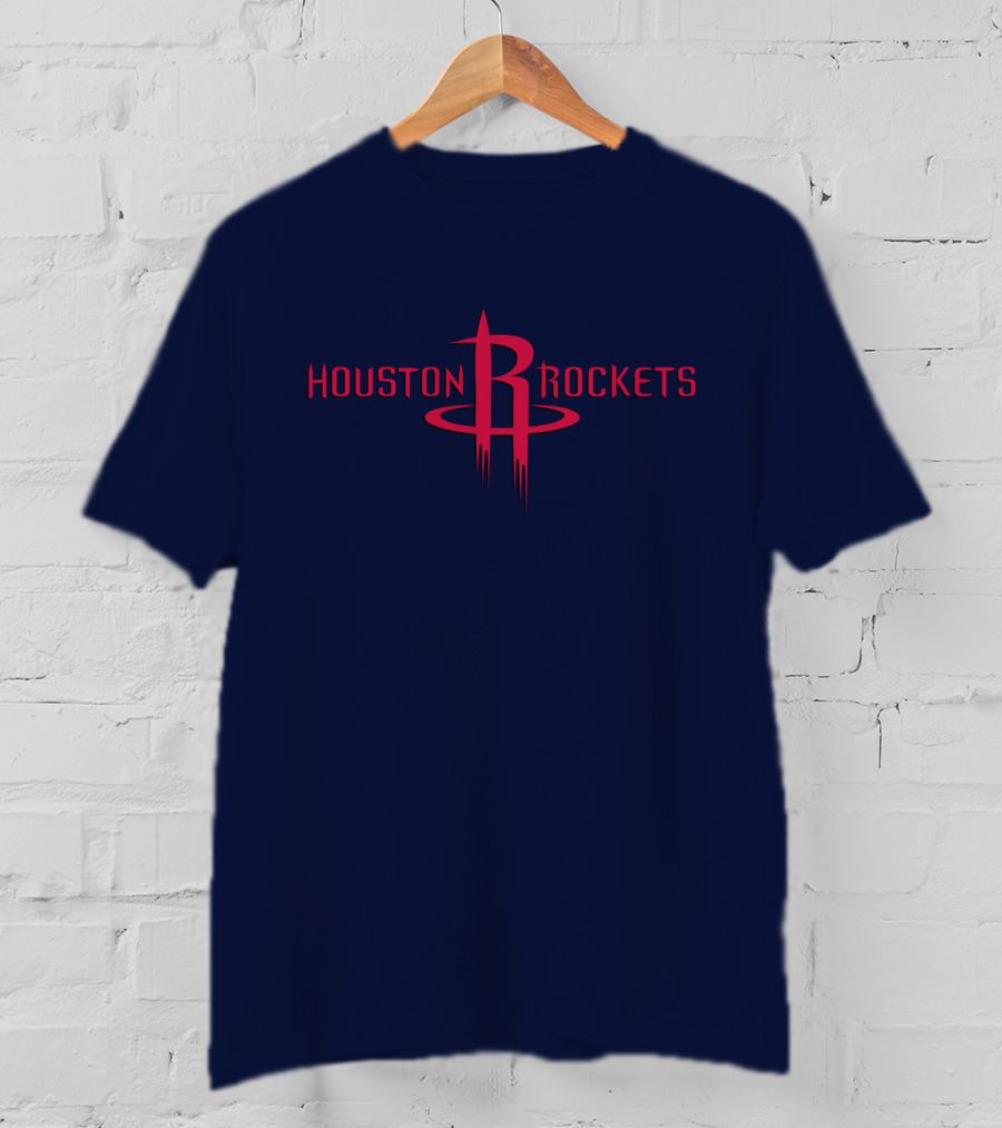 Houston Rockets Nba Red Logo On Dark Blue T-Shirt