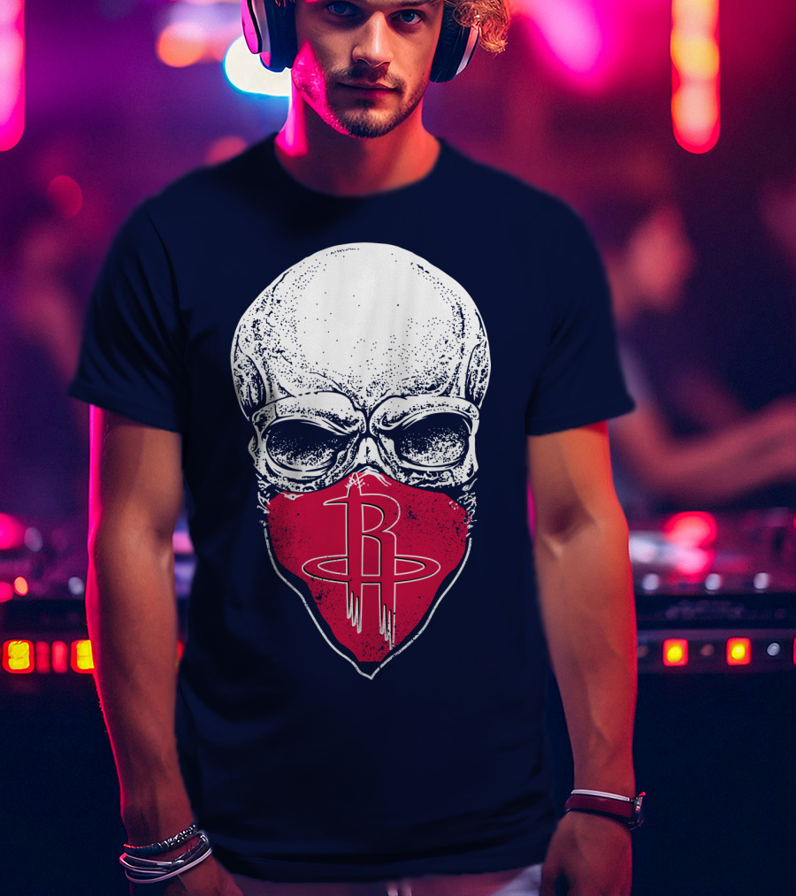 Houston Rockets Skull Logo Face Mask T-Shirt