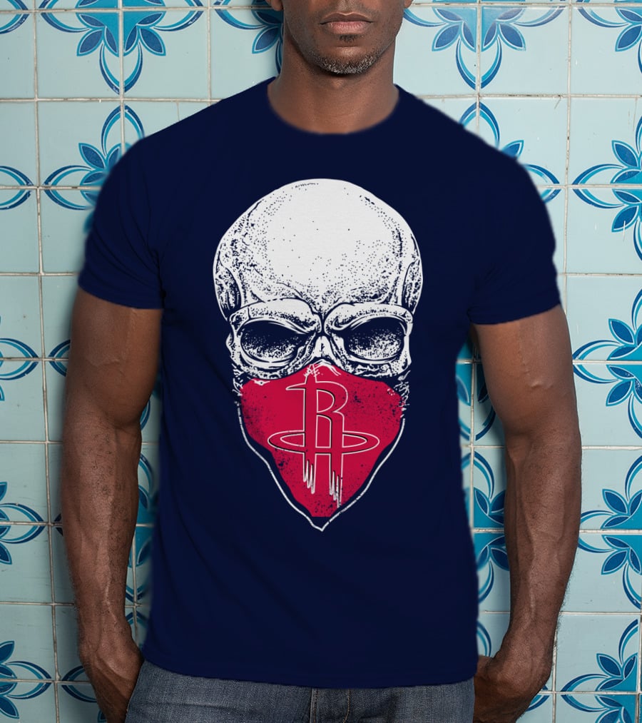 Houston Rockets Skull Logo Face Mask T-Shirt