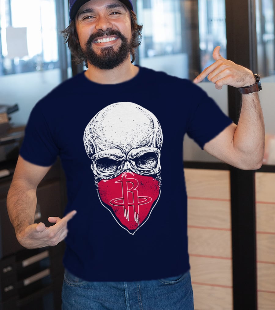Houston Rockets Skull Logo Face Mask T-Shirt