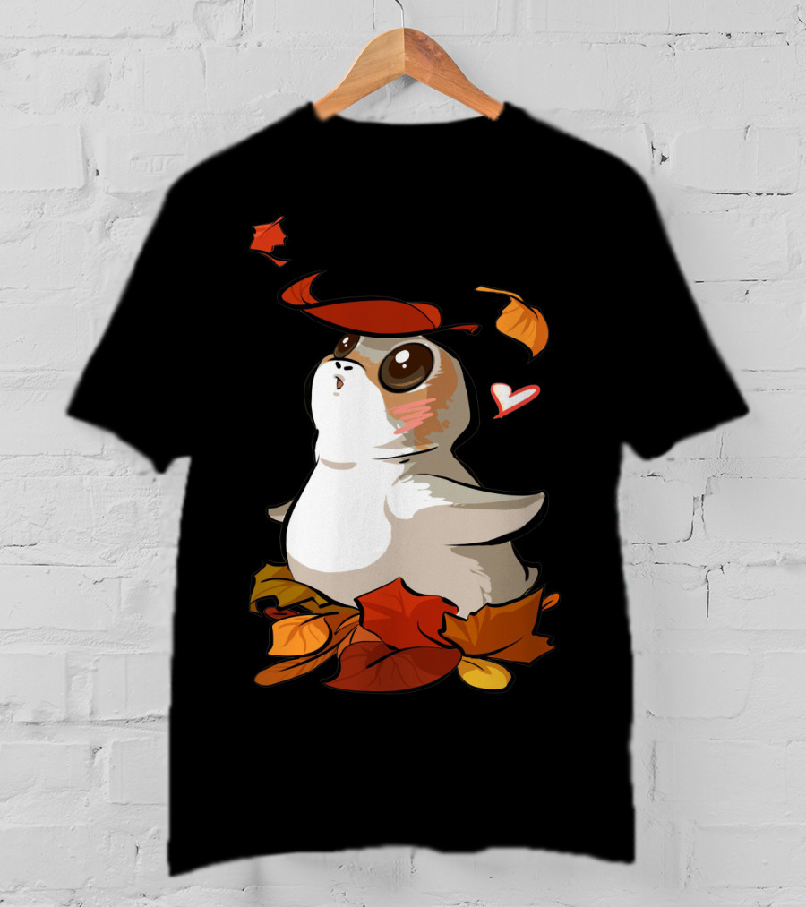 Porg With Autumn Leaves And Heart T-Shirt