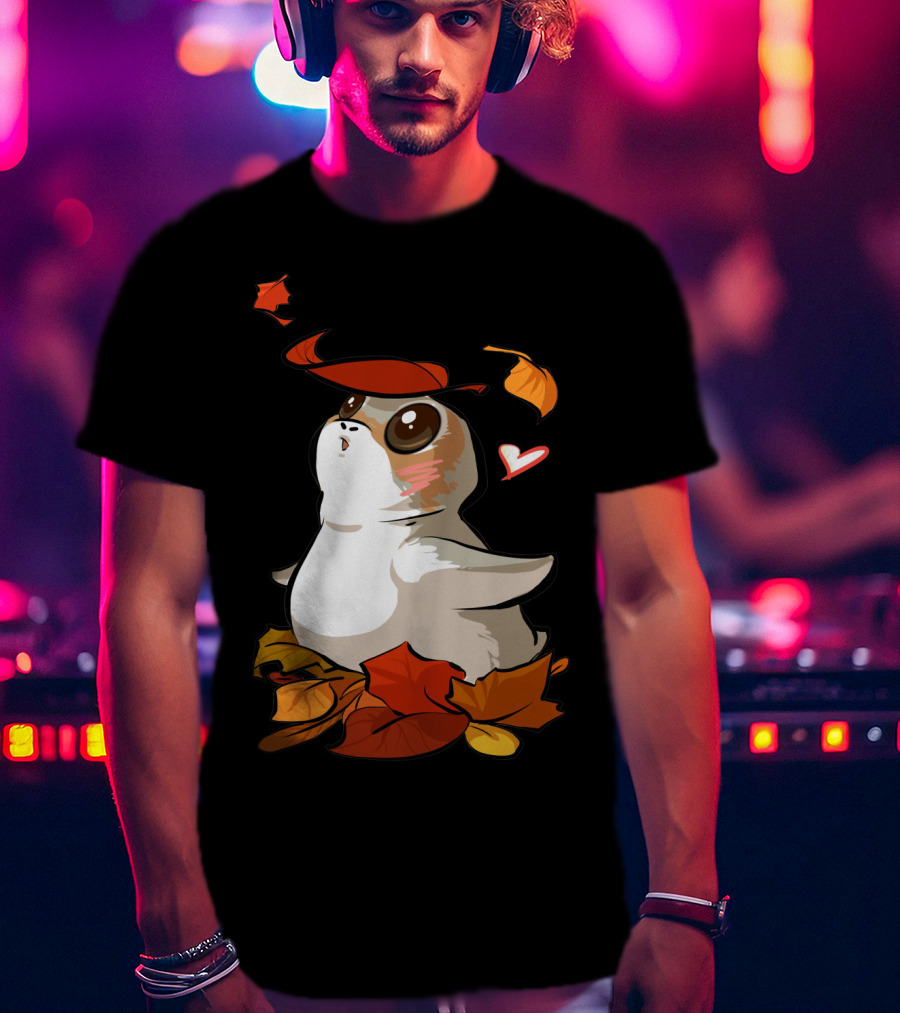 Porg With Autumn Leaves And Heart T-Shirt