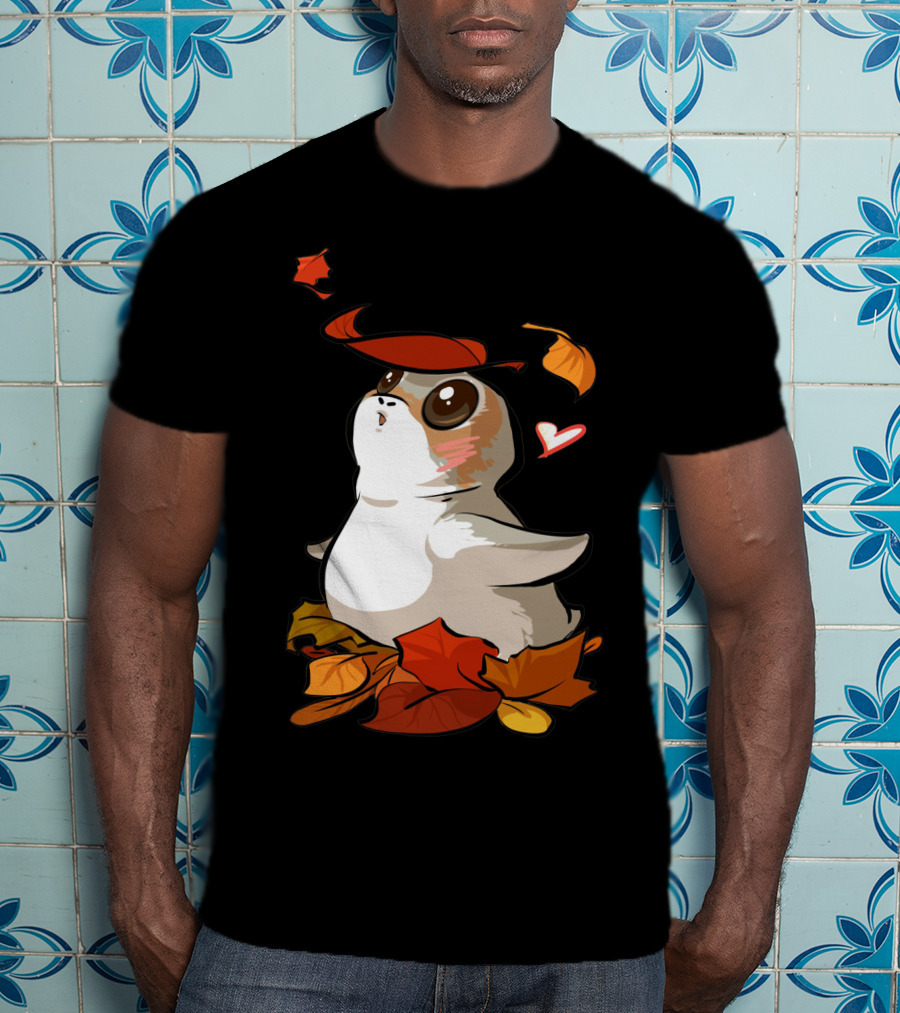 Porg With Autumn Leaves And Heart T-Shirt
