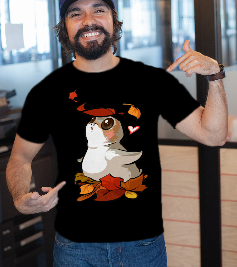Porg With Autumn Leaves And Heart T-Shirt