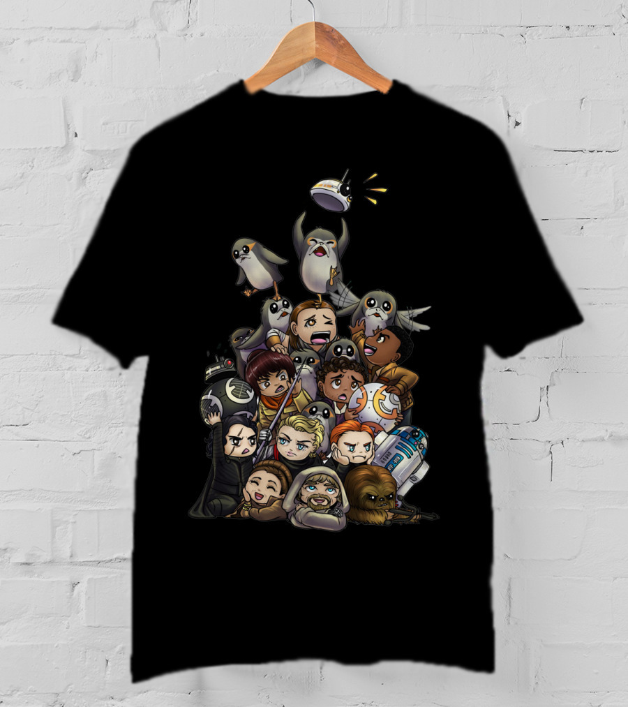 Star Wars Chibi Characters With Porgs And Droids T-Shirt