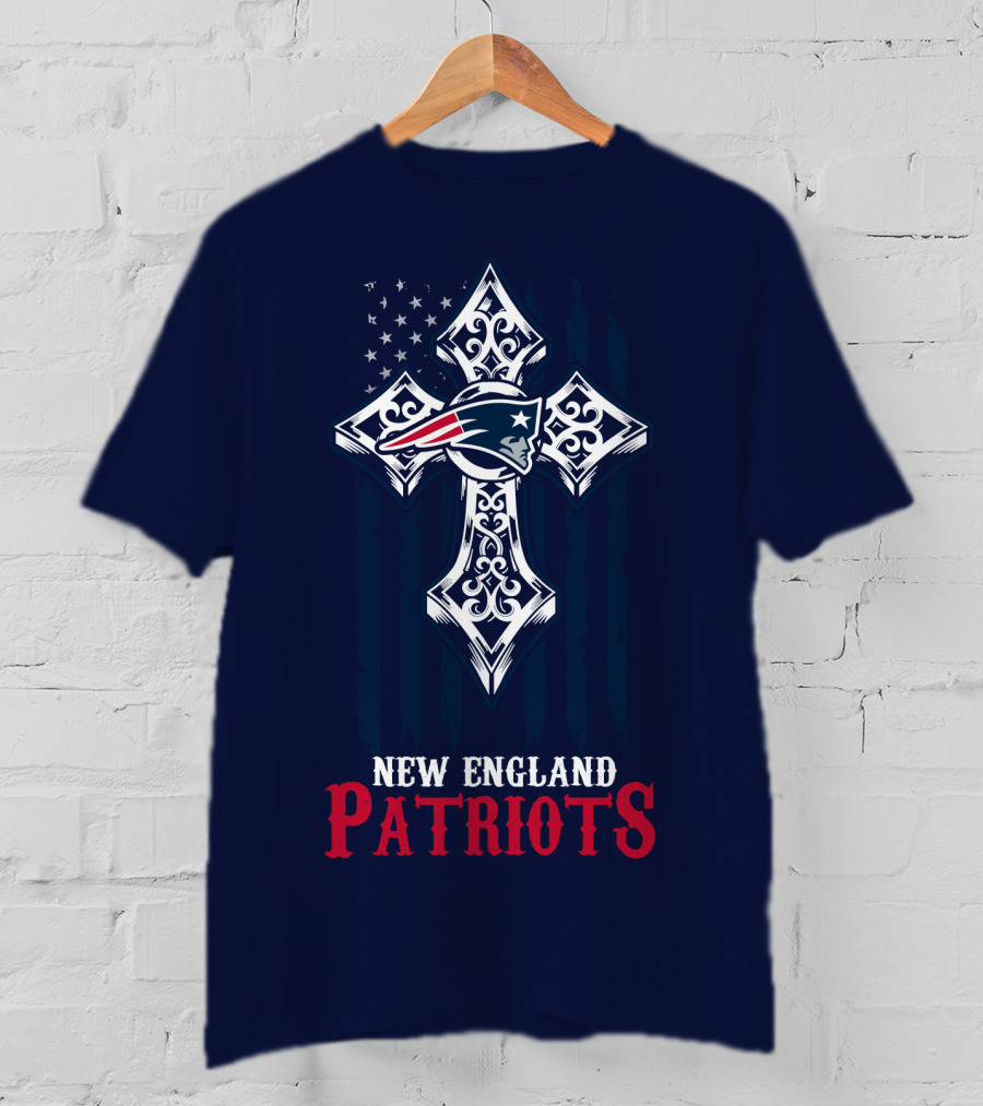 New England Patriots American Flag Cross T-Shirt