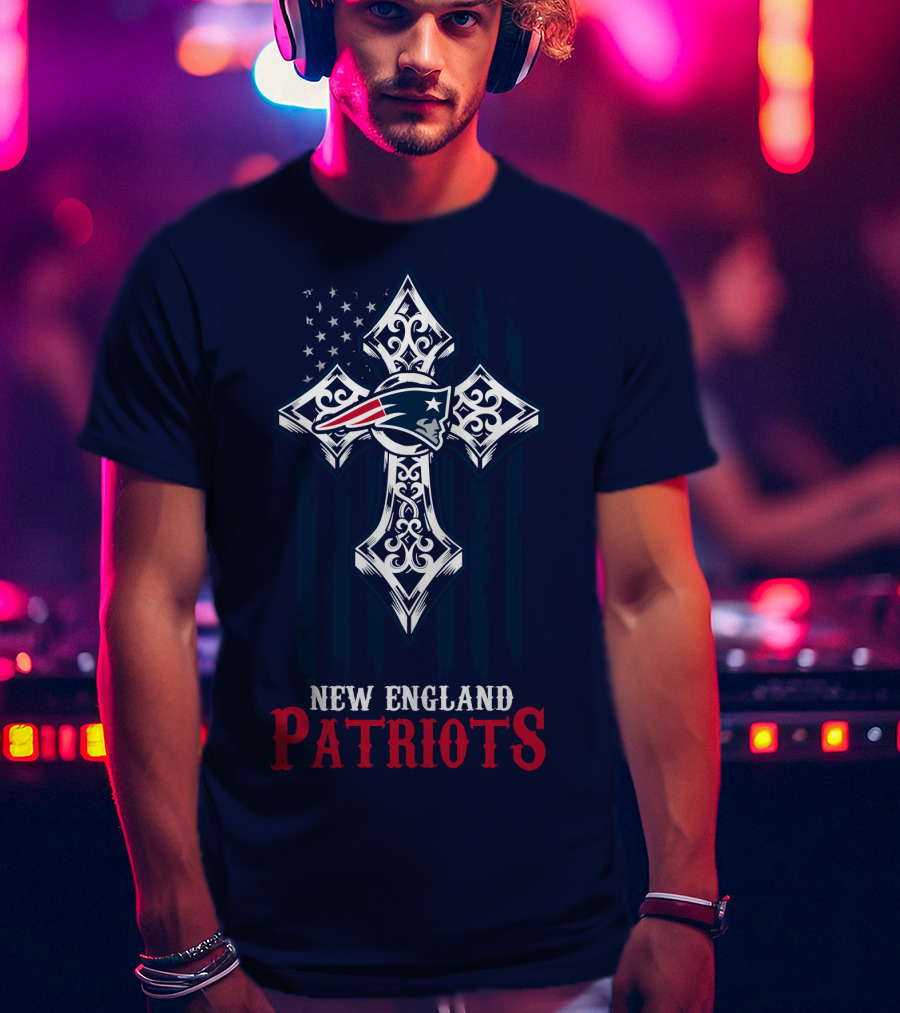 New England Patriots American Flag Cross T-Shirt