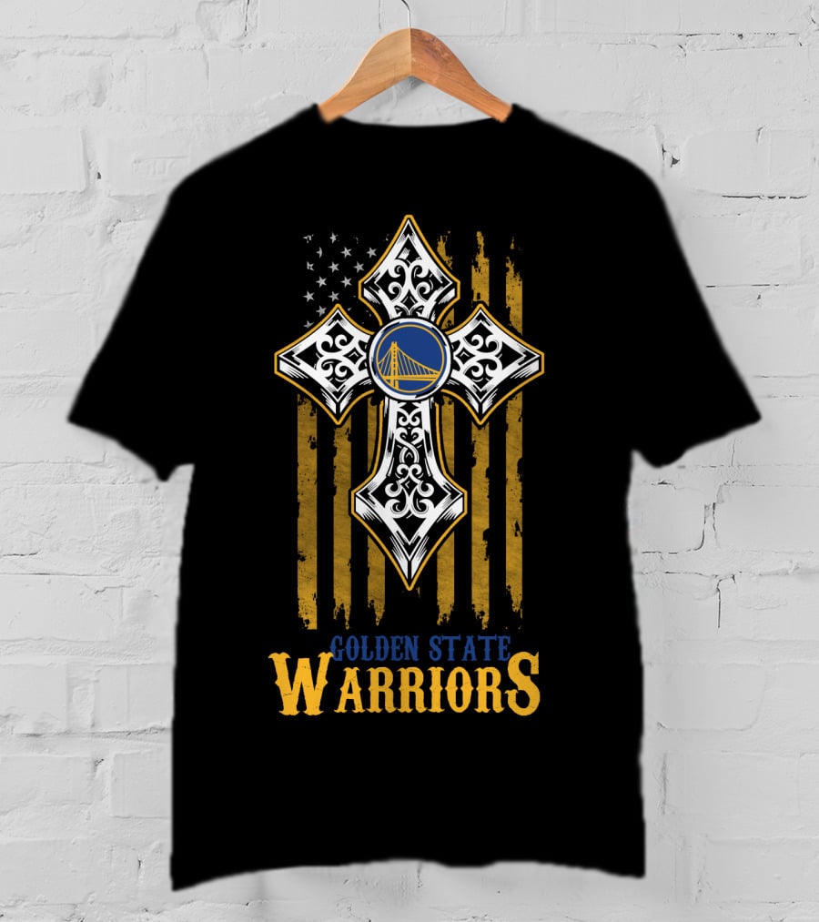 Golden State Warriors Cross With American Flag T-Shirt