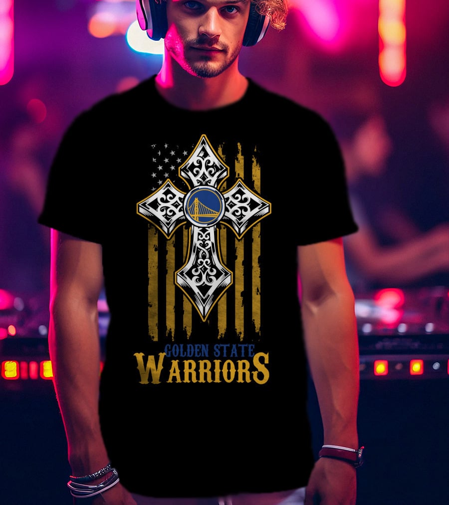 Golden State Warriors Cross With American Flag T-Shirt