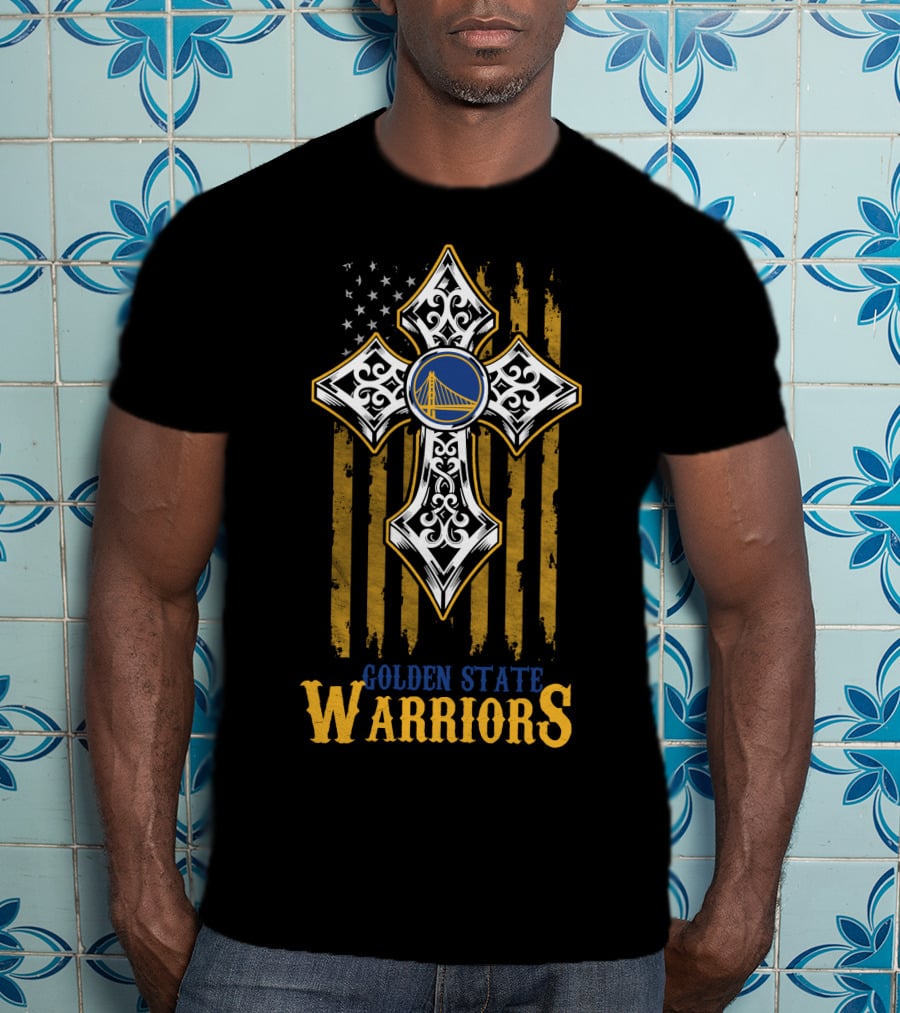 Golden State Warriors Cross With American Flag T-Shirt