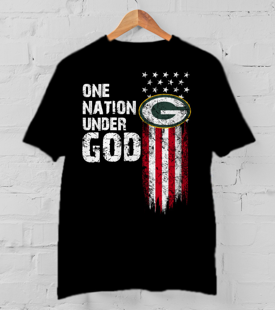 One Nation Under God Green Bay Packers American Flag Stars T-Shirt