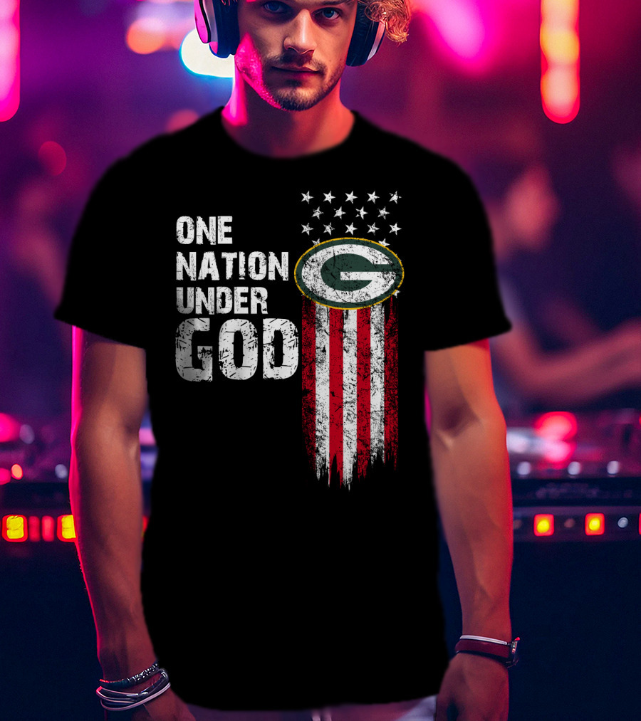 One Nation Under God Green Bay Packers American Flag Stars T-Shirt