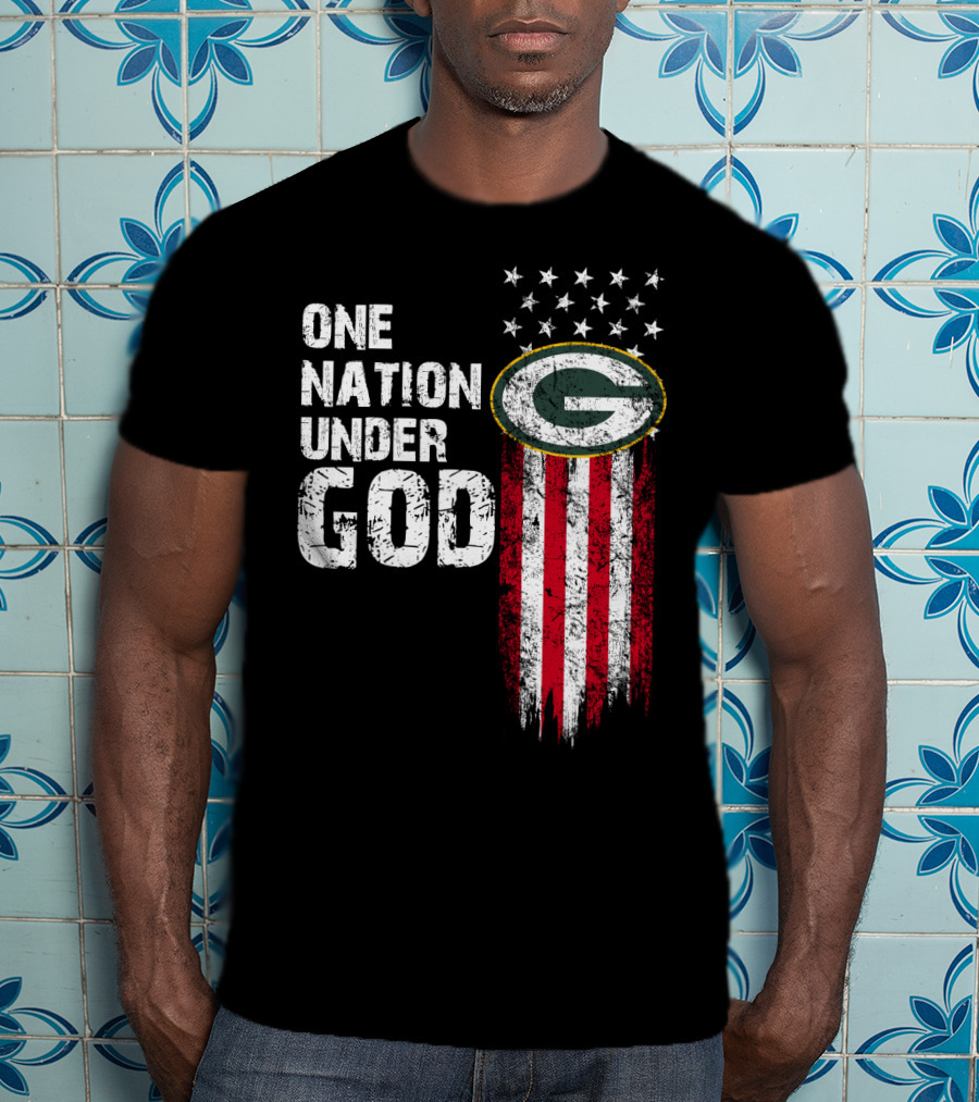One Nation Under God Green Bay Packers American Flag Stars T-Shirt