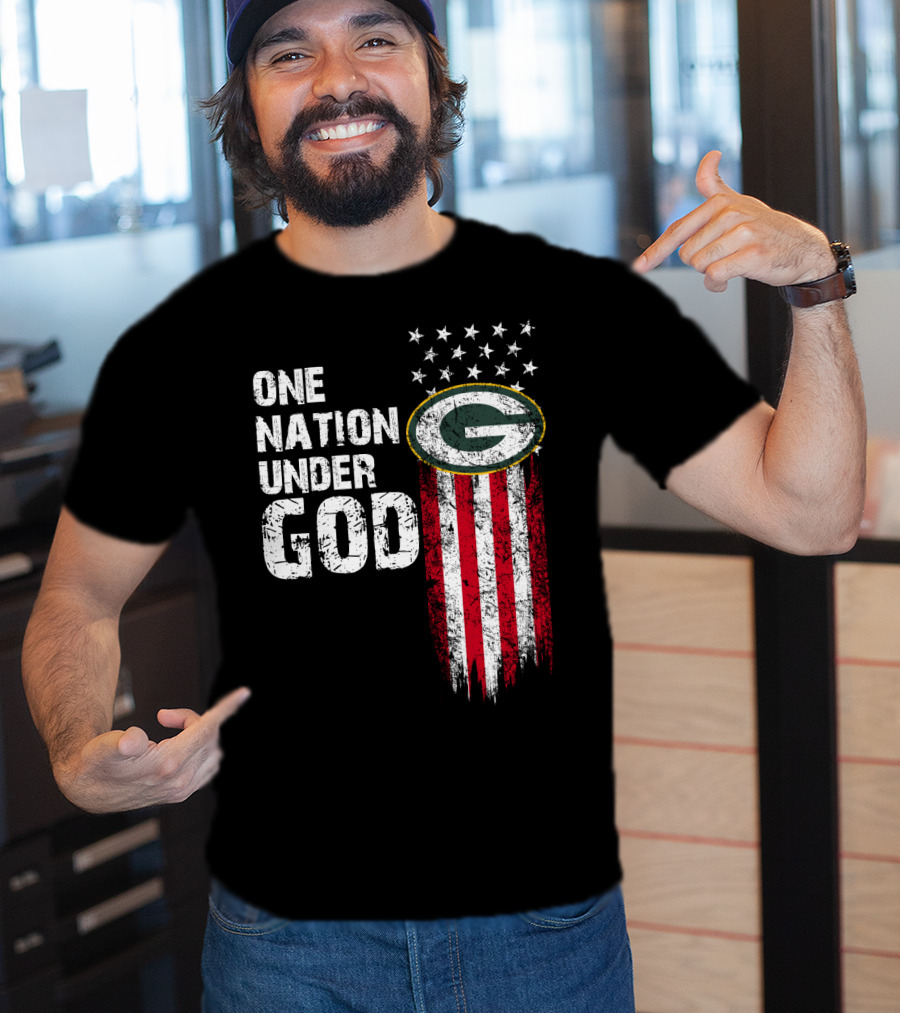 One Nation Under God Green Bay Packers American Flag Stars T-Shirt