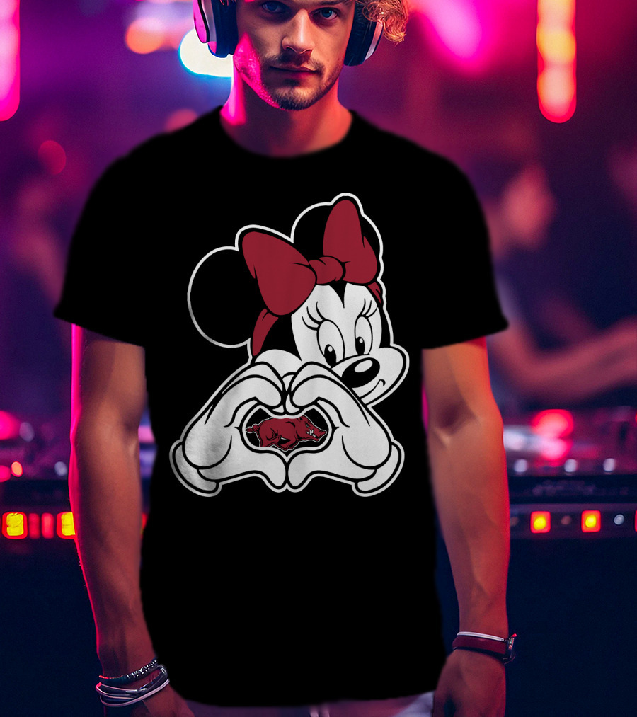 Minnie Mouse Heart Hands Arkansas Razorbacks T-Shirt