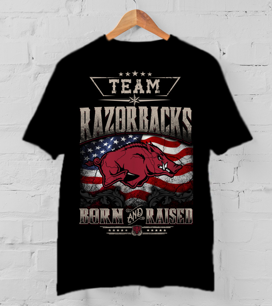 Team Razorbacks Born And Raised American Flag T-Shirt