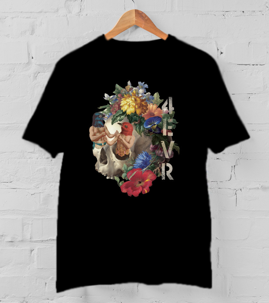 4Evr Skull Floral Bird Mask Art 1481945 T-Shirt